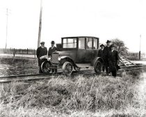 Railroad company automobile on track